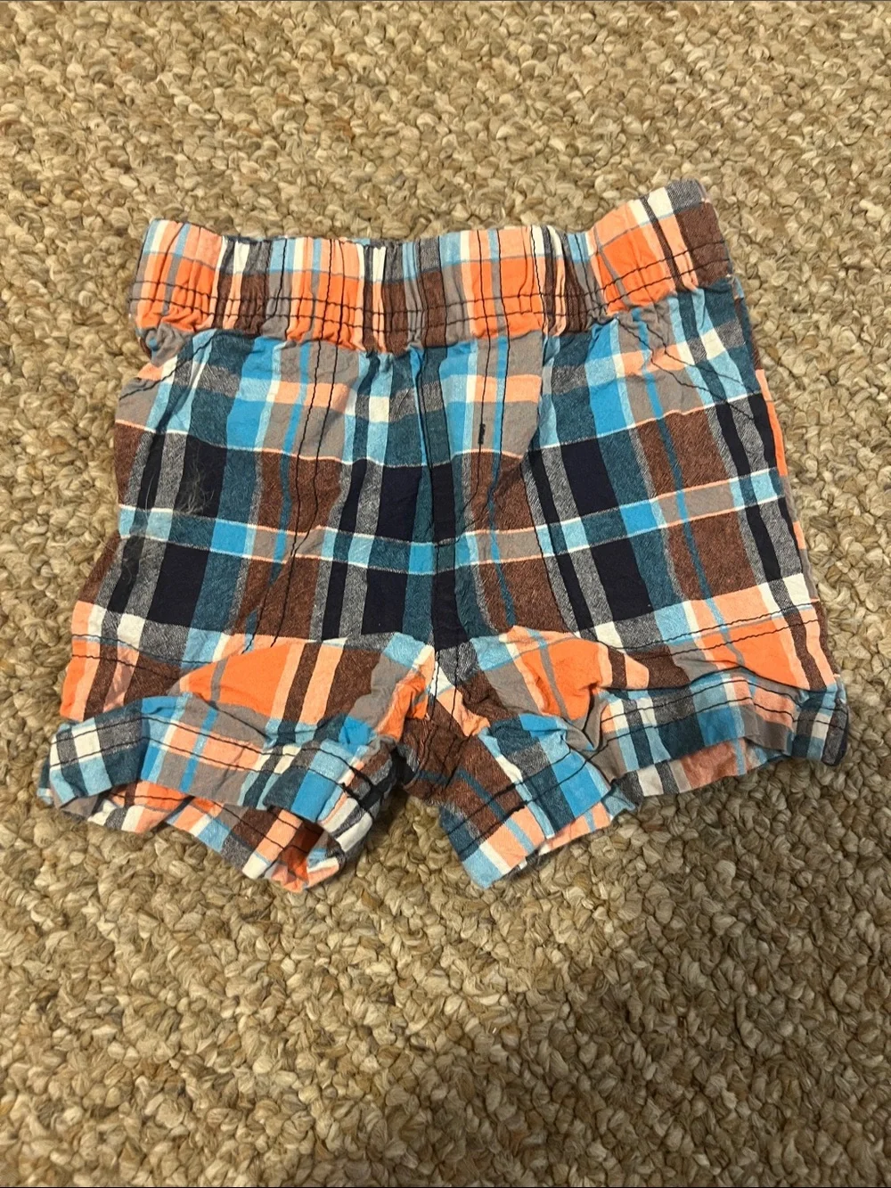 Carter's Plaid Elastic-Waist Orange Blue Brown Shorts